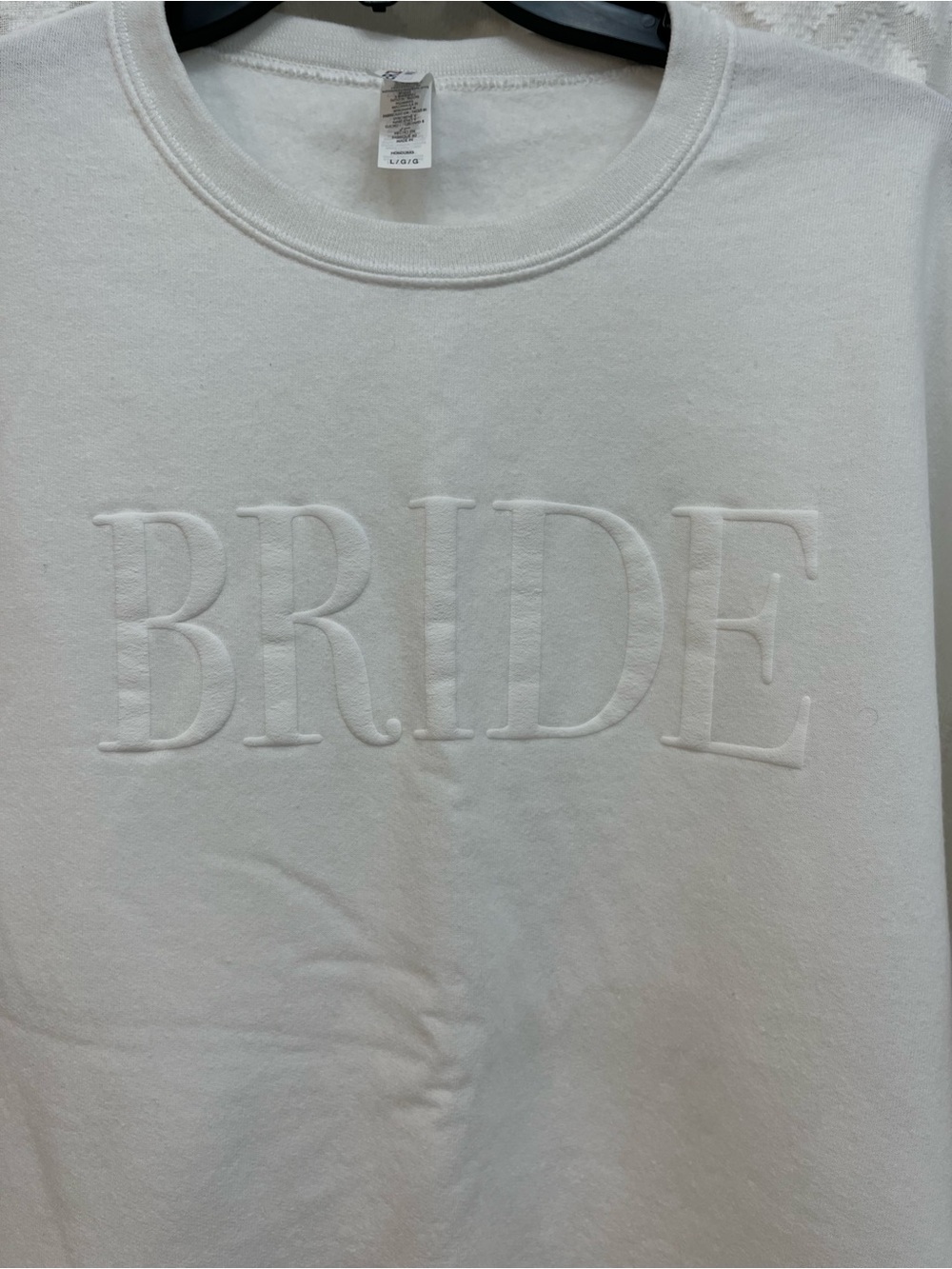Jerzees White Sweatshirt with Raised Bride Embroidery